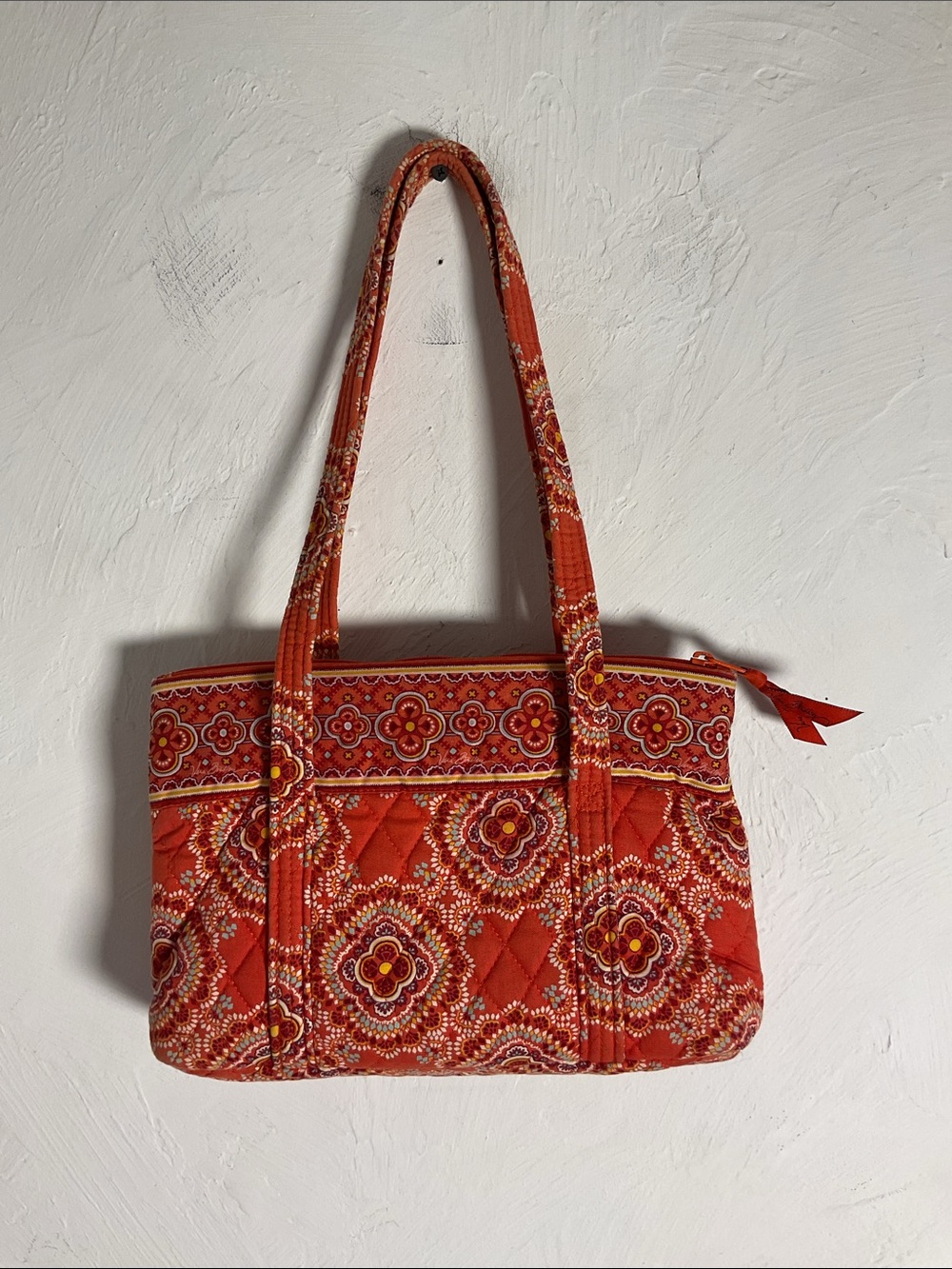 Vera Bradley Small Vera Tote Bag Paprika Quilted Medallion Paisley Orange Red - Picture 4 of 12